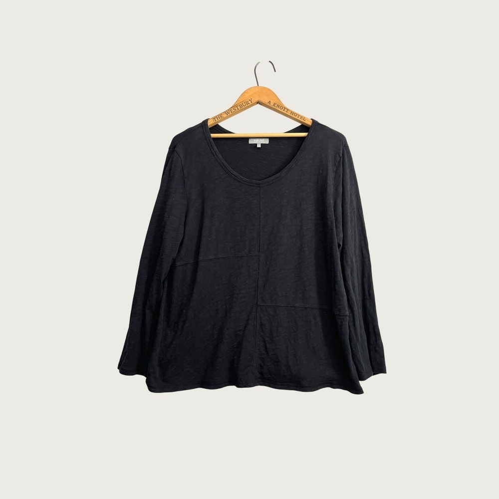 Habitat Clothes to Live In Black Cotton Slub Knit Asymmetrical Top Large 27514